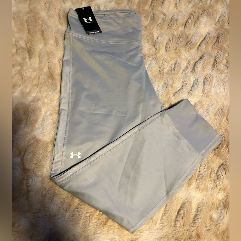 NWT Womens 2X Under Armour Light Gray Cold Gear Compression Performance Leggings